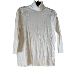 Elle Off White Cowlneck Sweater 3/4 Sleeves with Lace Shoulders - Medium